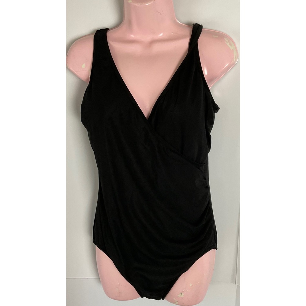 Miraclesuit Womens Plus Size 18W Black Ruched Wrap One Piece Swimsuit 0214